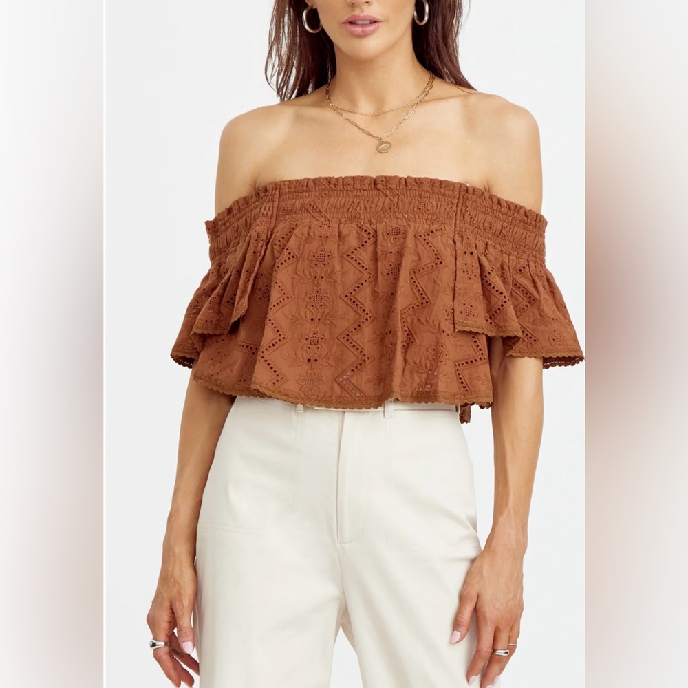 Greylin Women's Alecia Off-Shoulder Brown Blouse Size M